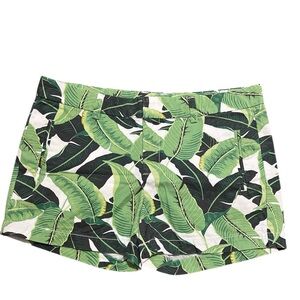Vintage JCP Tropical leaf design green & white 100% Cotton shorts Beach Cruise